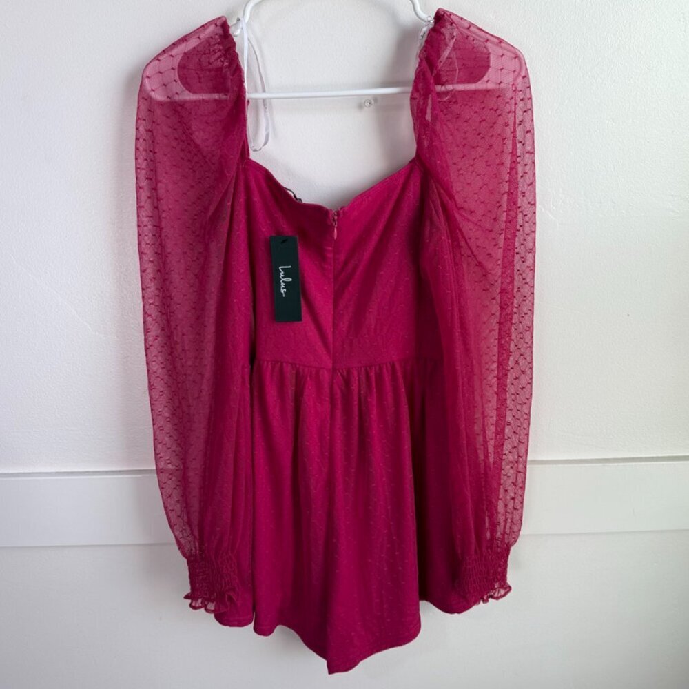 NWOT LULUS Magenta Pink Flirty Fashionista Mesh Bustier Long Sleeve Romper - Picture 4 of 11